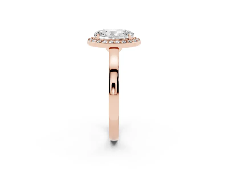 Oval Cut Diamond Halo Ring Set in Rose gold with Solitaire Band and Prong Setting