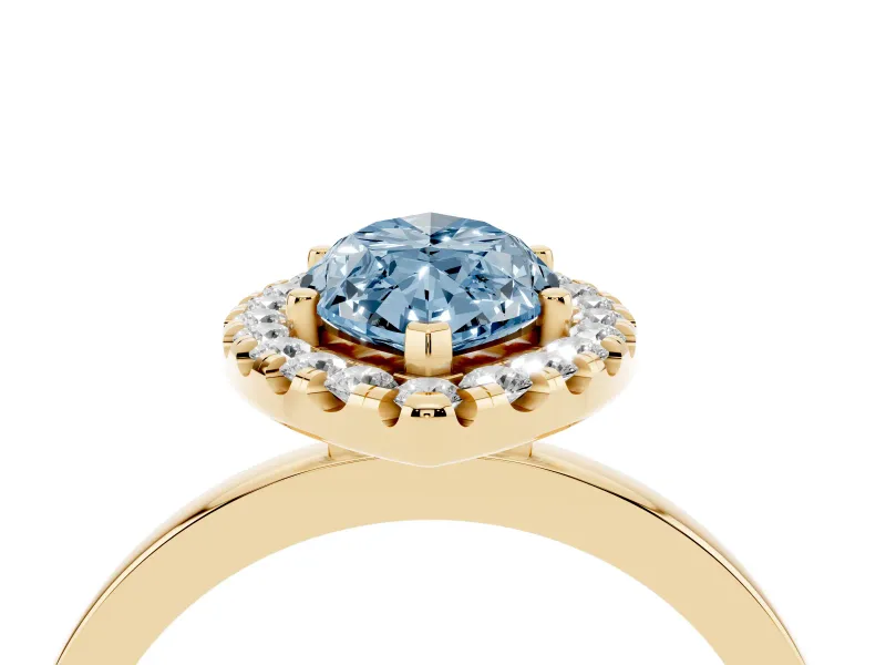 Marquise Thin Halo Engagement Ring Setting for a Fancy Blue Lab-Grown Diamond | Plain Polished Band | Yellow Gold