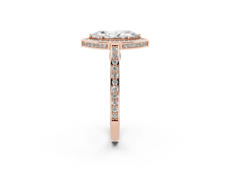 Marquise Sectioned Halo Engagement Ring Setting | Pavé Gallery and Band | Rose Gold