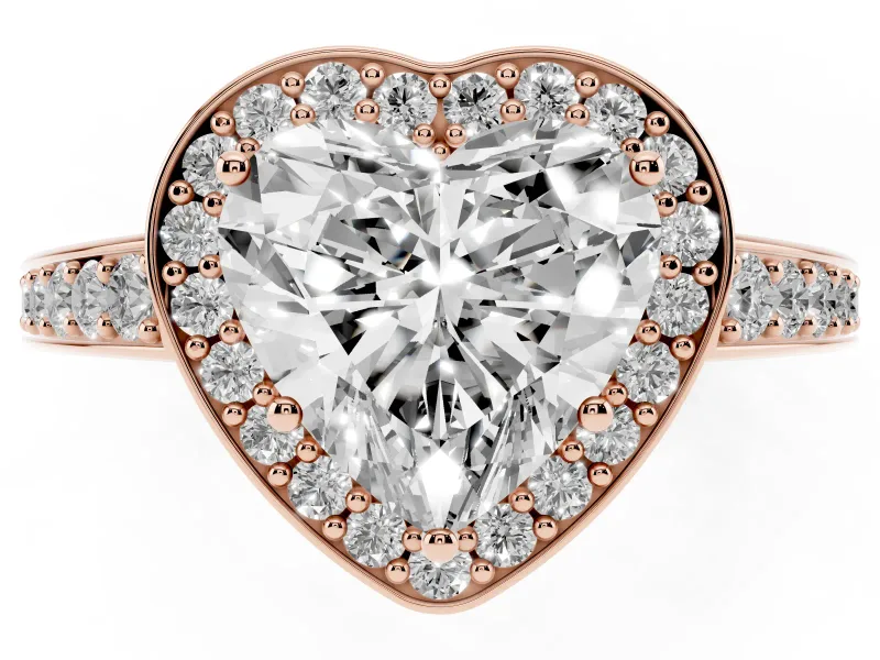 Heart Cut Diamond Halo Pavé Engagement Ring Set in Rose gold with Bezel Setting