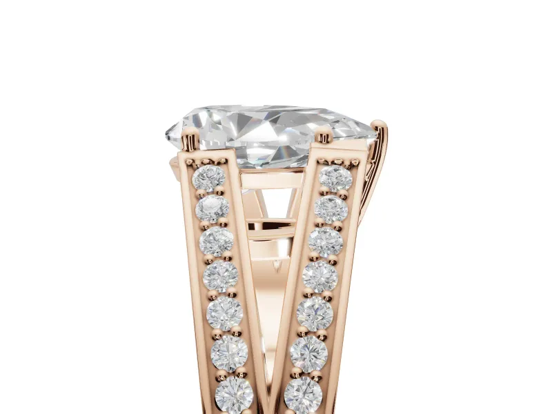 Pear-Shaped Split Shank Pavé Engagement Ring Setting | Engraved Leaf Sides | Rose Gold