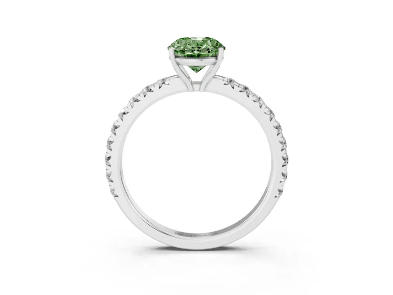 Oval Pave Solitaire Engagement Ring Setting for a Fancy Green Lab-Grown Diamond | Shared Prong Band | White Gold