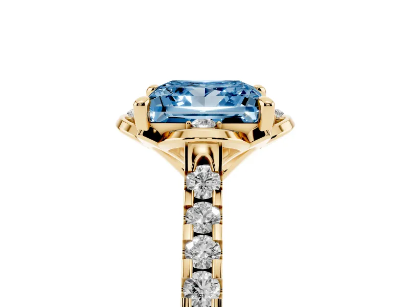 Princess Cut Floral Petal Engagement Ring Setting for a Fancy Blue Lab-Grown Diamond | Petal Accents | Yellow Gold