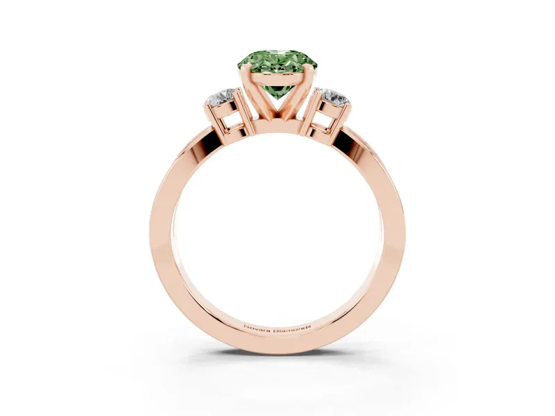 Fancy Green Three-Stone Oval Cut Diamond Twist Band Ring Set in Rose gold with Pavé Accents and Prong Setting