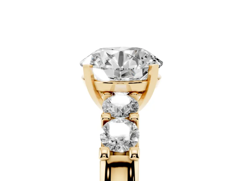 Round Five Stone Engagement Ring Setting | Prong-Set Side Stones | Yellow Gold