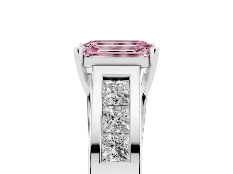 Emerald Cut Channel-Set Engagement Ring Setting for a Fancy Pink Lab-Grown Diamond | Platinum