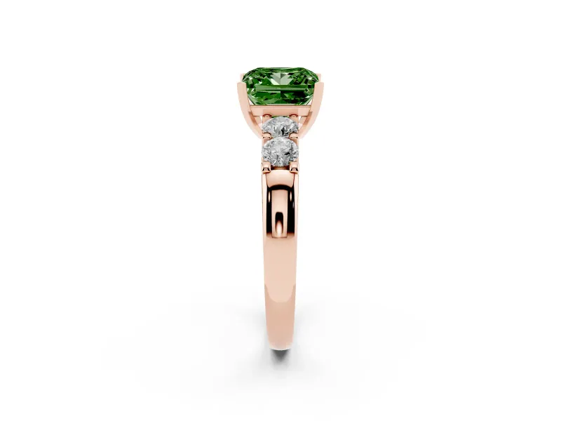 Princess Cut Five Stone Engagement Ring Setting for a Fancy Green Lab-Grown Diamond | Rose Gold