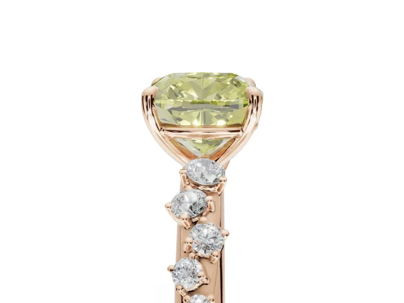 Cushion Cut Graduated Solitaire Engagement Ring Setting for a Fancy Yellow Lab-Grown Diamond | Rose Gold