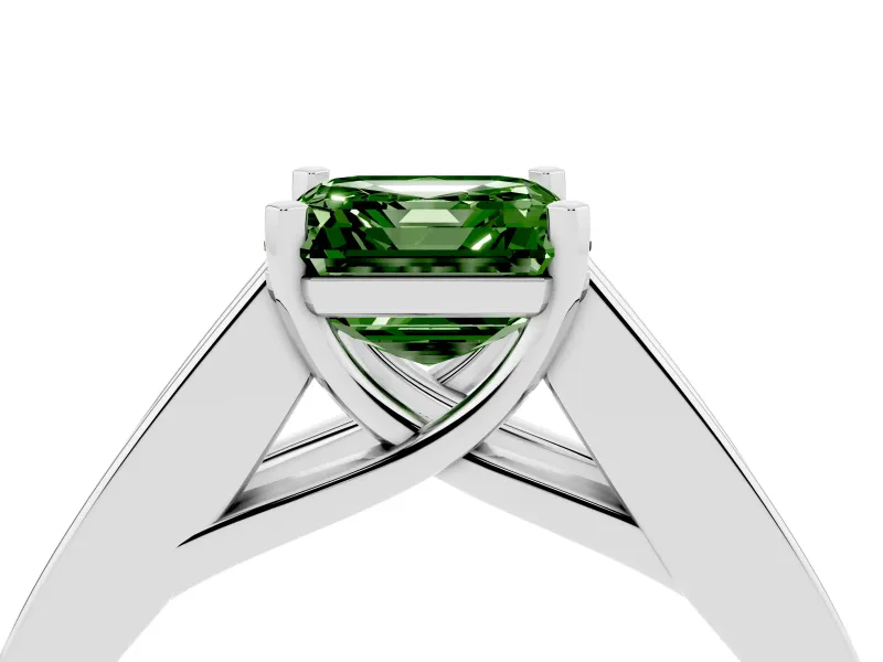 Fancy Green Asscher Cut Diamond Solitaire Ring Set in Silver with Channel-Set Accent Stones and Prong Setting