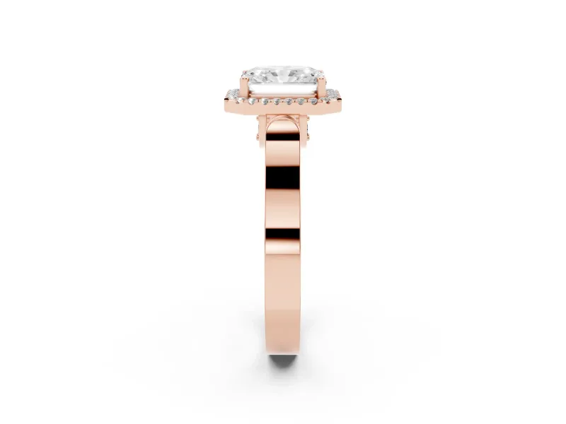 Radiant Cut Halo Engagement Ring Setting | Pavé Panel Shoulders | Rose Gold