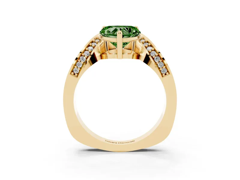 Heart-Shaped Bypass Solitaire Engagement Ring Setting for a Fancy Green Lab-Grown Diamond | Pavé Ribbon | Yellow Gold