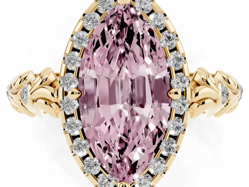 Marquise Leaf Halo Engagement Ring Setting for a Fancy Pink Lab-Grown Diamond | Yellow Gold