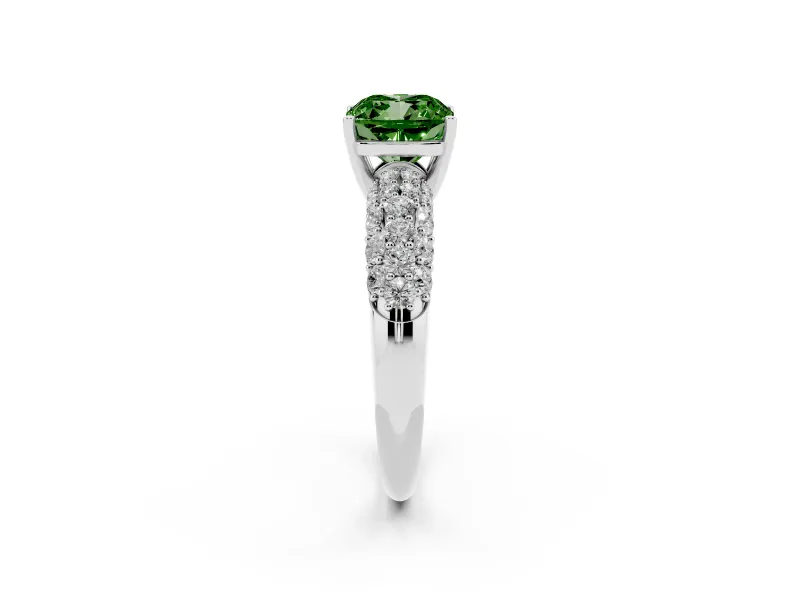 Cushion Cut Close Set Pave Engagement Ring Setting for a Fancy Green Lab-Grown Diamond | Multi Row | Sterling Silver