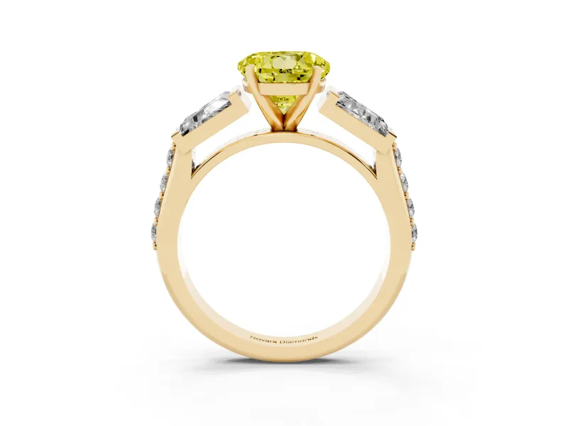 Round Channel Set Baguette Engagement Ring Setting for a Fancy Yellow Lab-Grown Diamond | Paired Baguettes | Yellow Gold