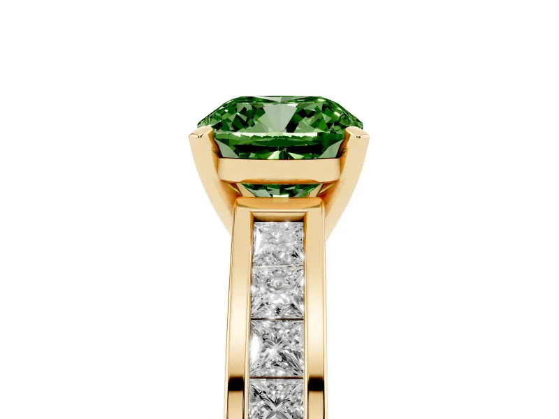 Cushion Cut Channel Engagement Ring Setting for a Fancy Green Lab-Grown Diamond | Yellow Gold