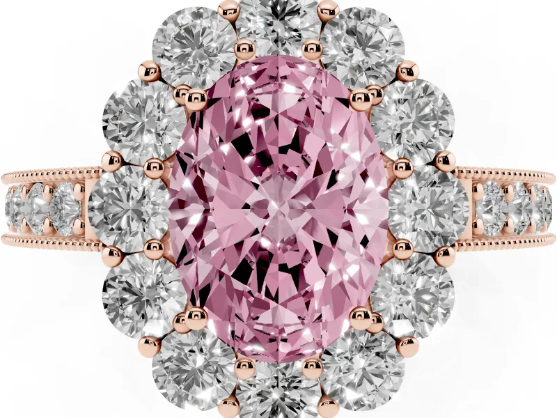 Oval Vintage Halo Engagement Ring Setting for a Fancy Pink Lab-Grown Diamond | Rose Gold