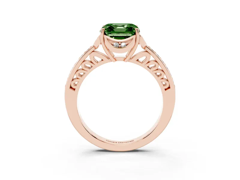 Asscher Cut Floral Pavé Engagement Ring Setting for a Fancy Green Lab-Grown Diamond | Rose Gold