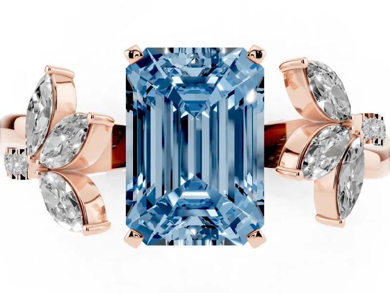 Emerald Cut Floral Vine Engagement Ring Setting for a Fancy Blue Lab-Grown Diamond | Rose Gold