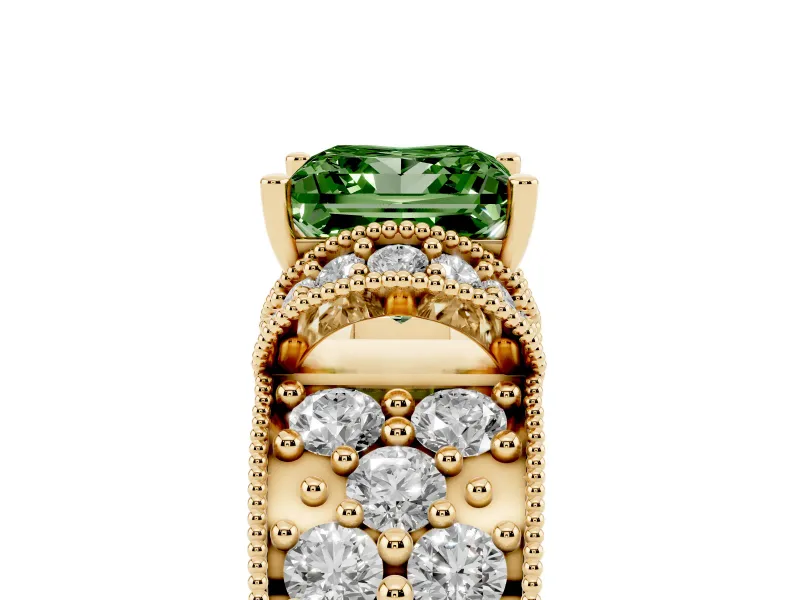 Princess Cut Vintage Pave Engagement Ring Setting for a Fancy Green Lab-Grown Diamond | Milgrain Edges | Yellow Gold