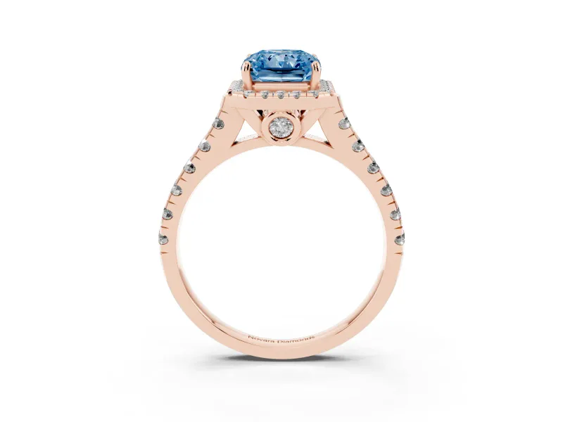 Radiant Cut Accented Halo Engagement Ring Setting for a Fancy Blue Lab-Grown Diamond | Rose Gold