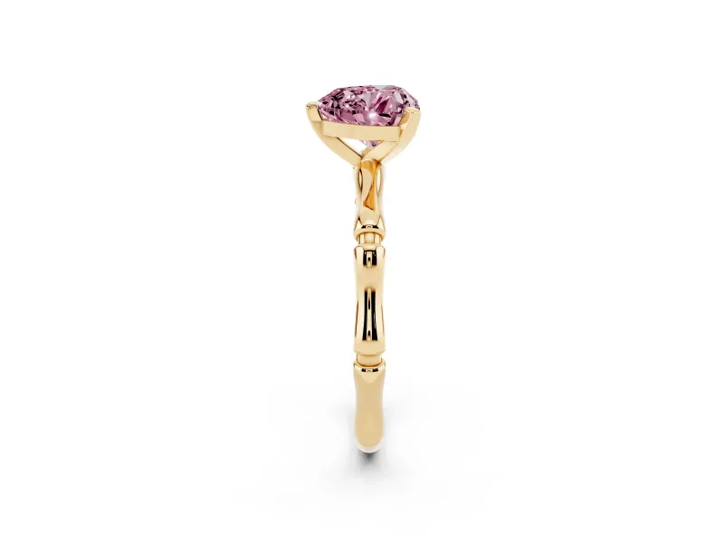 Heart-Shaped Bamboo Engagement Ring Setting for a Fancy Pink Lab-Grown Diamond | Yellow Gold