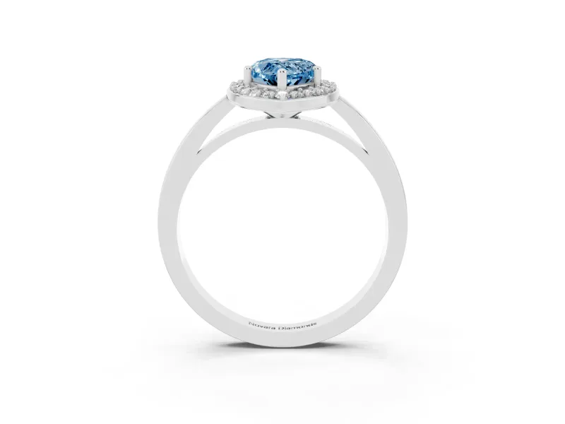 Pear-Shaped Thin Halo Engagement Ring Setting for a Fancy Blue Lab-Grown Diamond | Slim Plain Band | Sterling Silver