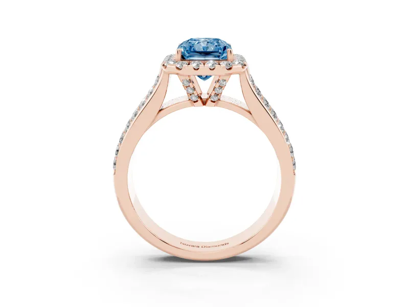 Radiant Cut Pavé Engagement Ring Setting for a Fancy Blue Lab-Grown Diamond | Wide Three-Row Band | Rose Gold