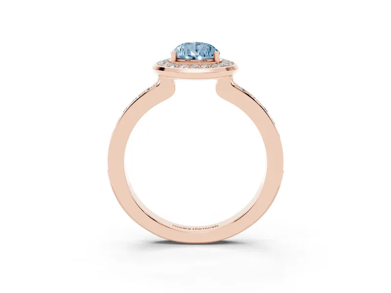 Pear-Shaped Bezel-Rim Halo Engagement Ring Setting for a Fancy Blue Lab-Grown Diamond | Pave Band | Rose Gold