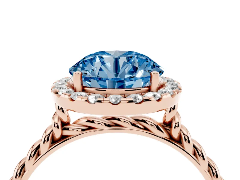 Round Rope Halo Engagement Ring Setting for a Fancy Blue Lab-Grown Diamond | Rose Gold