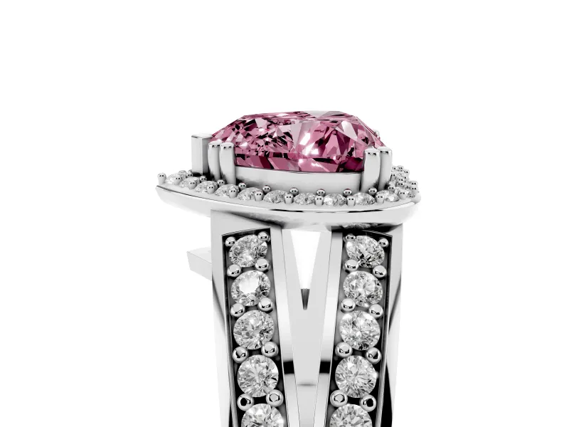 Heart-Shaped Halo Engagement Ring Setting for a Fancy Pink Lab-Grown Diamond | Two-Row Pave Split Shank | White Gold