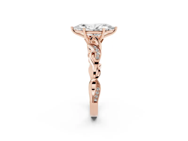 Marquise Vintage Vine Solitaire Engagement Ring Setting | Milgrain Leaves | Rose Gold