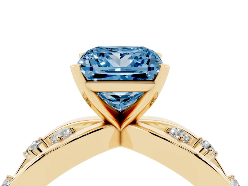 Princess Cut Loop Engagement Ring Setting for a Fancy Blue Lab-Grown Diamond | Yellow Gold