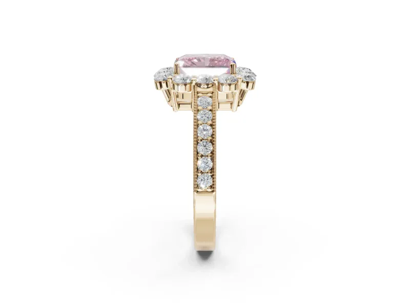 Radiant Cut Halo Engagement Ring Setting for a Fancy Pink Lab-Grown Diamond | Yellow Gold - Design NV-24711