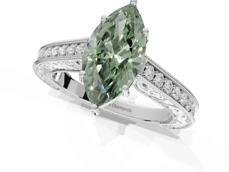 Marquise Vintage Engagement Ring Setting for a Fancy Green Lab-Grown Diamond | Sterling Silver - Design NV-24644
