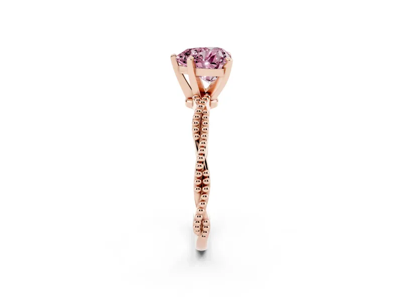 Heart-Shaped Twisted Engagement Ring Setting for a Fancy Pink Lab-Grown Diamond | Beaded Twist | Rose Gold