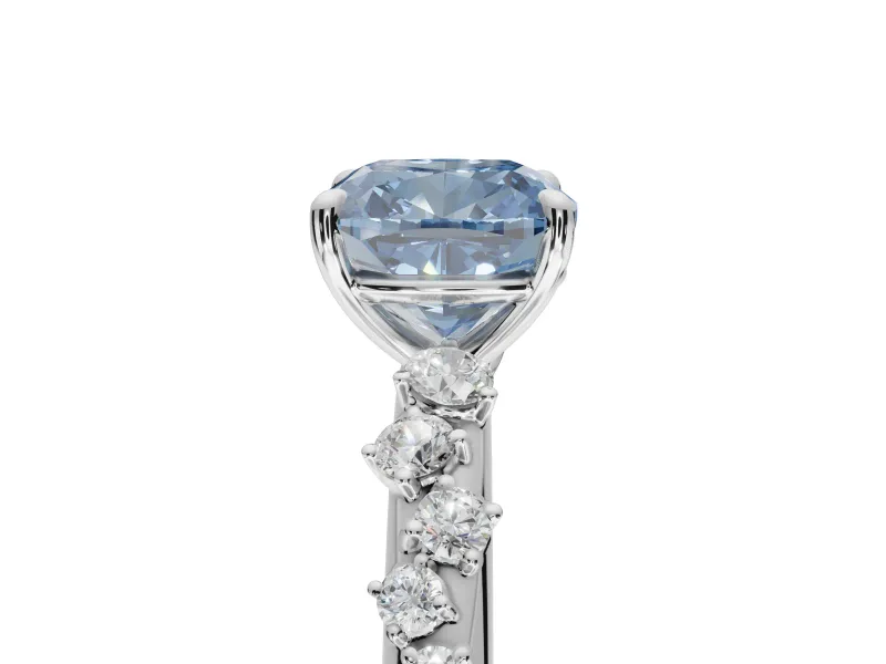 Cushion Cut Graduated Solitaire Engagement Ring Setting for a Fancy Blue Lab-Grown Diamond | Platinum
