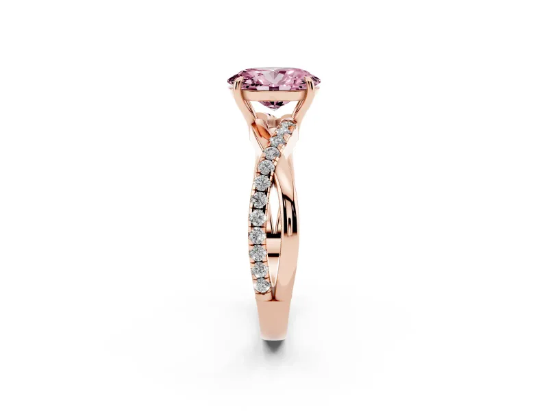 Oval Crossover Engagement Ring Setting for a Fancy Pink Lab-Grown Diamond | Rose Gold