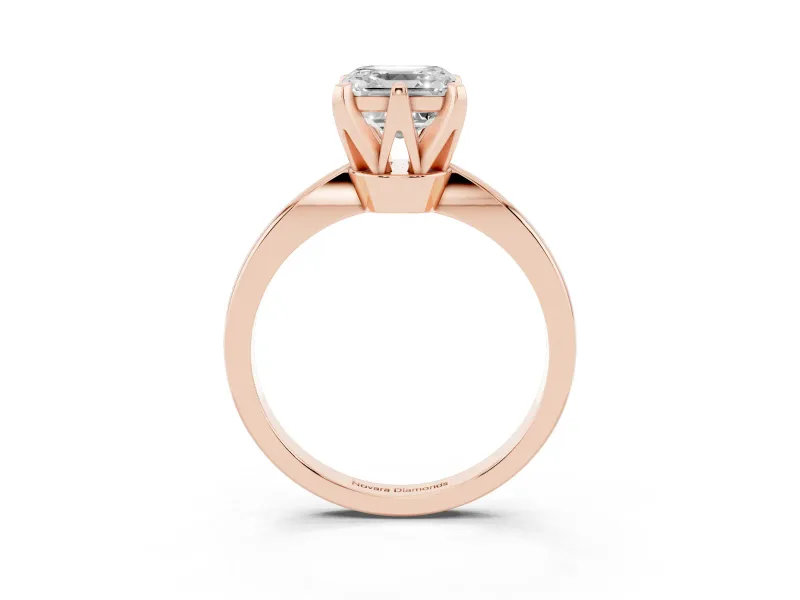 Asscher Cut Tapered Solitaire Engagement Ring Setting | Claw Prong Head | Rose Gold