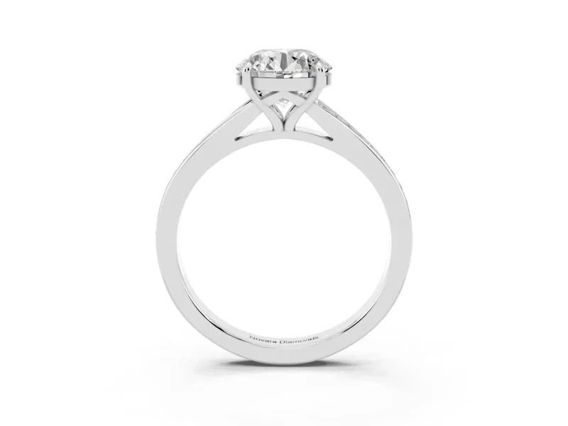 Round Pave Solitaire Engagement Ring Setting | Sweeping Shoulders | White Gold