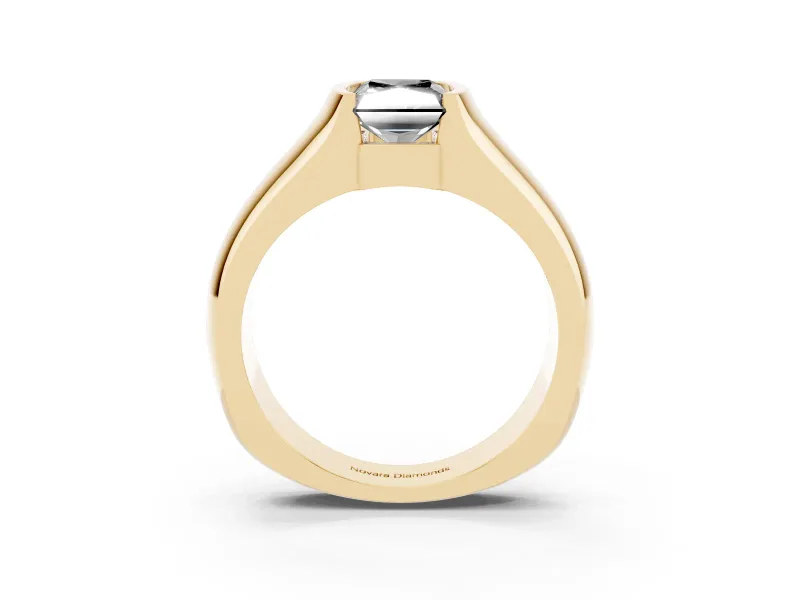 Radiant Cut Half Bezel Engagement Ring Setting for a Black Center | Wide Band | Yellow Gold