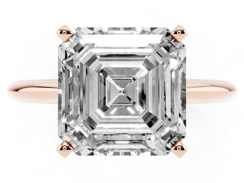 Asscher Cut Plain Knife-Edge Solitaire Engagement Ring Setting | Claw Prongs | Rose Gold
