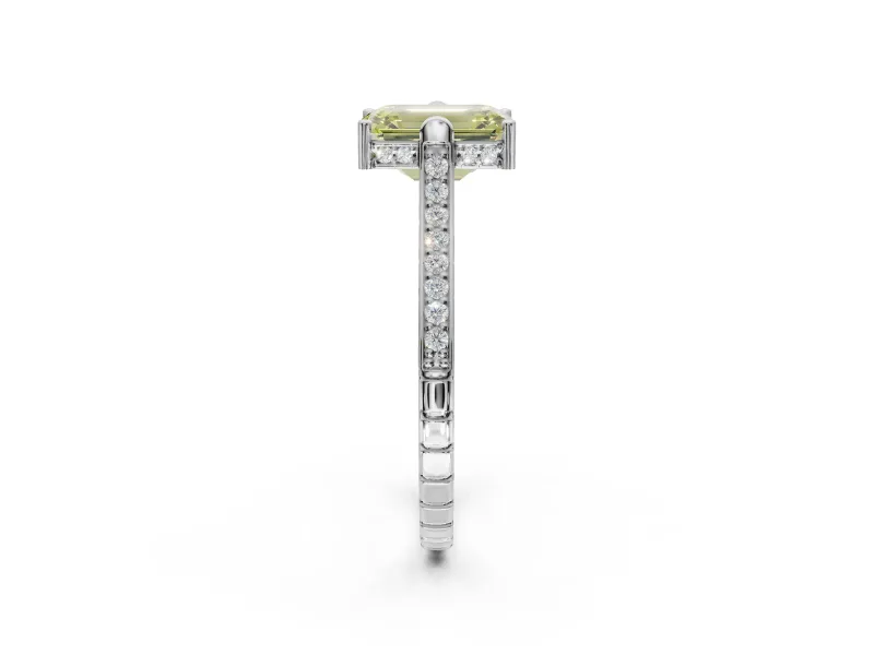 Emerald Cut Vintage Cathedral Engagement Ring Setting for a Fancy Yellow Lab-Grown Diamond | Carved Band | Platinum
