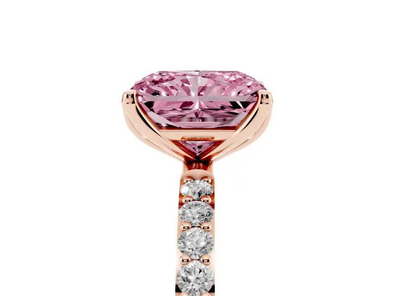 Radiant Cut Pave Engagement Ring Setting for a Fancy Pink Lab-Grown Diamond | Slim Band | Rose Gold