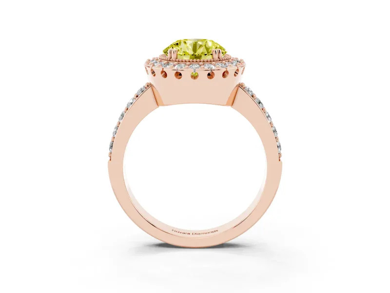 Round Vintage Milgrain Halo Engagement Ring Setting for a Fancy Yellow Lab-Grown Diamond | Pierced Gallery | Rose Gold
