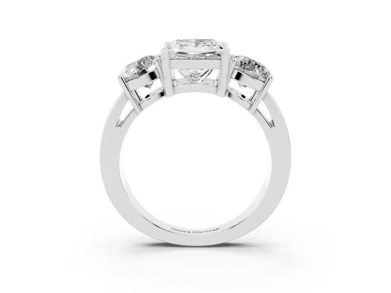 Princess Cut Three Stone Engagement Ring Setting | Wide Plain Band | White Gold