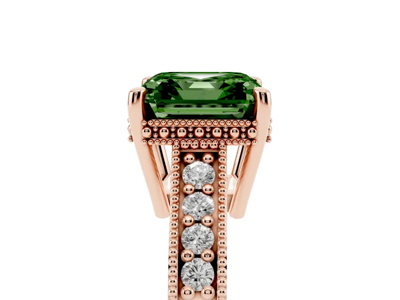Asscher Cut Engraved Engagement Ring Setting for a Fancy Green Lab-Grown Diamond | Rose Gold