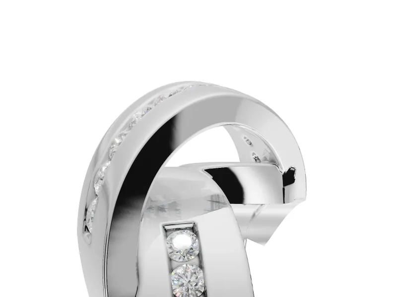 Round Lab-Grown Diamond Channel Set Crossover Wedding Band | Wide Strands | White Gold