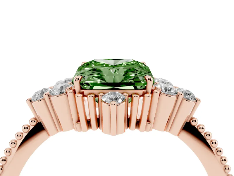 Radiant Cut Cluster Engagement Ring Setting for a Fancy Green Lab-Grown Diamond | Rose Gold