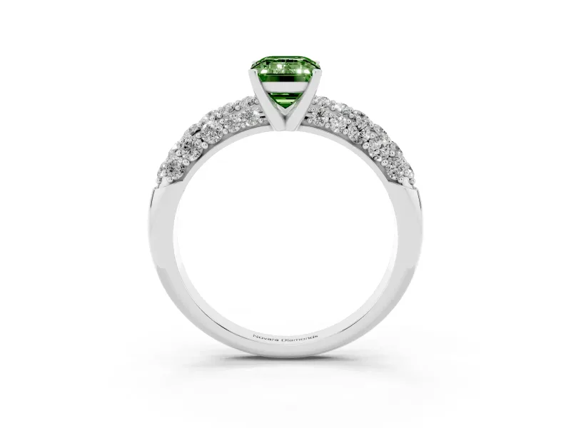 Emerald Cut Multi Row Pave Engagement Ring Setting for a Fancy Green Lab-Grown Diamond | Platinum