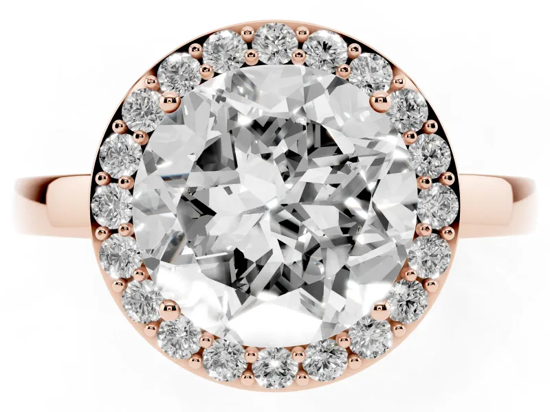 Round Cut Diamond Halo Ring Set in Rose gold with Solitaire Band and Prong Setting